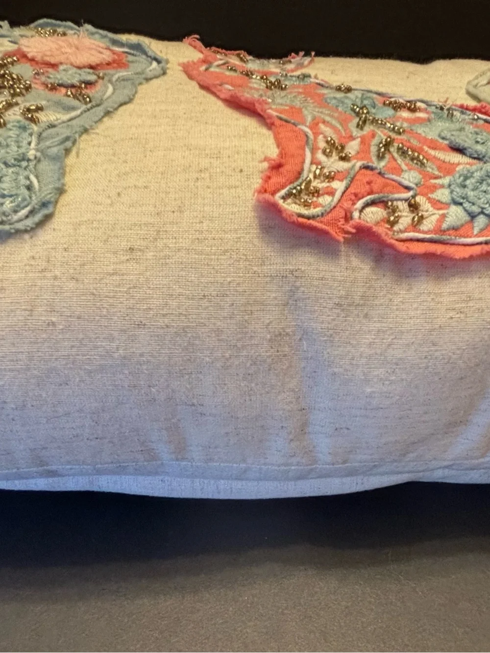 Pier 1 Appliqué Embroidered Rabbit Design Pillow Boho Cottagecore Fringe 20x11